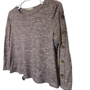 All in Love women's Large subtle pink grey marled knit top button accents boxy